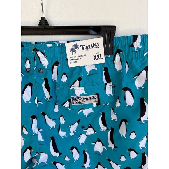 Mens Penguin Print Swim Trunks By Trunks XXL Quick Dry Adjustable Waist - Picture 3 of 7